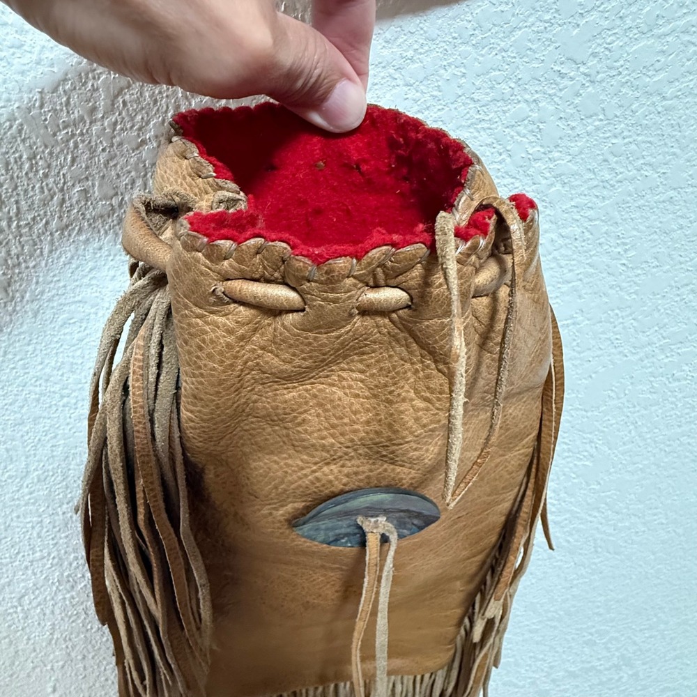 Leather Fringe Festival Bohemian Hippie Shell Accents Medicine Bag Pouch Handbag - Picture 10 of 11
